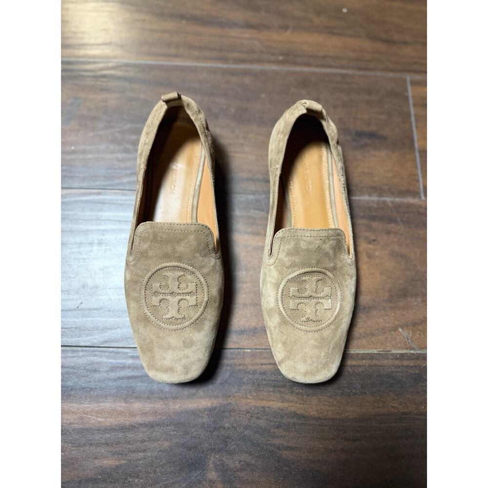 Women’s Tory Burch Leigh Suede Elastic Loafers in River Rock, Size 9M